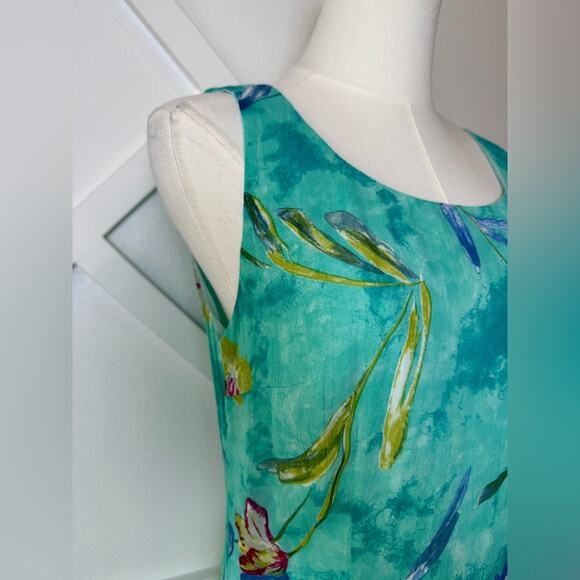 Vintage 90’s Carol Anderson Floral Tulip Print Sleeveless Tank Dress Blue Sz 8 - Picture 3 of 9